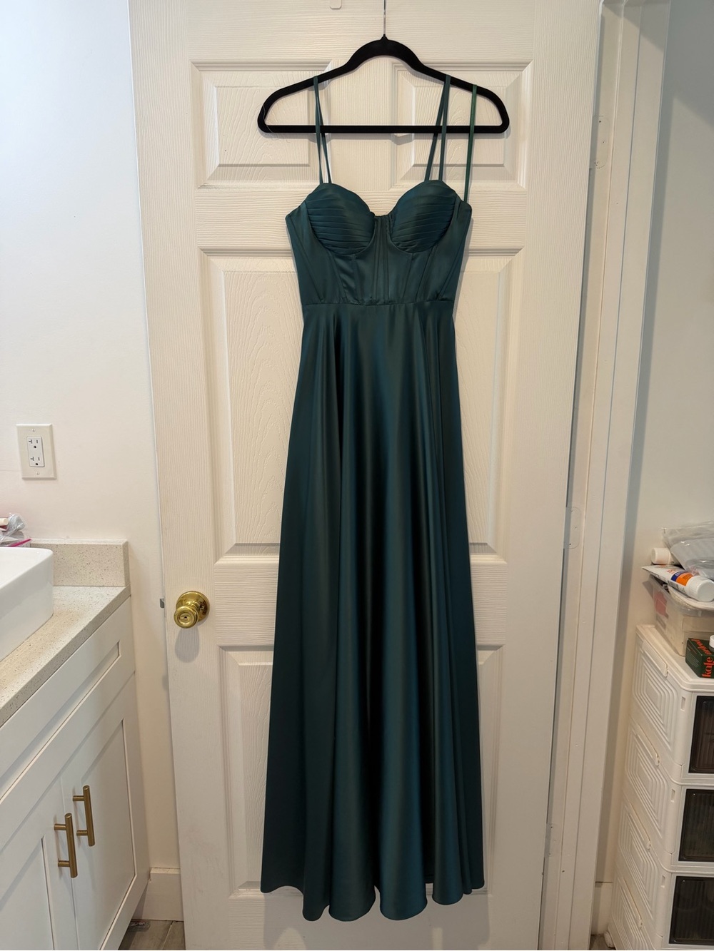 B Darlin Teal Satin Sweetheart Bust Prom Dress